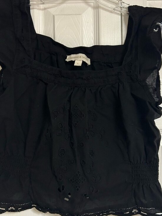 Tops - Black Eyelet Square-Neck Women's Top